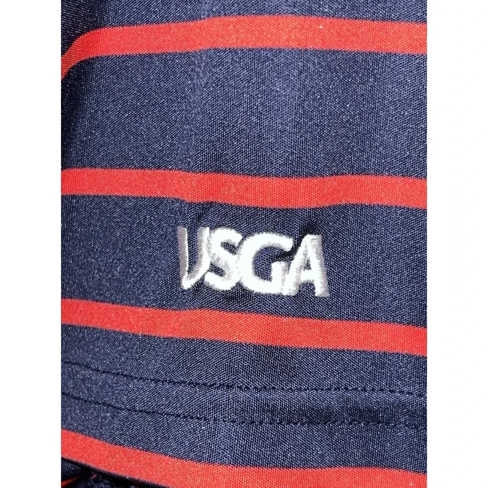 Polo Golf Ralph Lauren Mens XL Red Blue Striped Polo Shinning Rock Logo Preppy